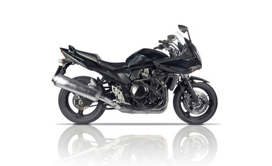 Black sport motorcycle isolated on a white background.
