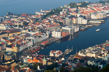 Panoramic view of Bergen in Norway in the morning