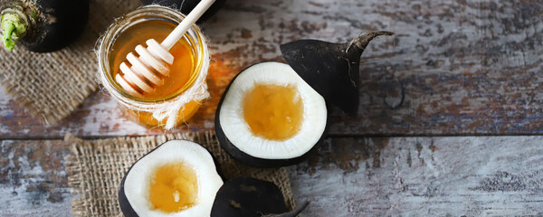 Black radish with honey. Folk remedy for colds and coughs.