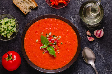Gazpacho soup. Traditional spanish cold tomato soup.