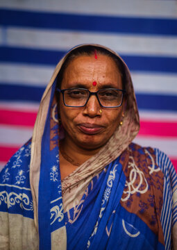 South Asian Aged Grandmother Wearing Traditional Clothes 