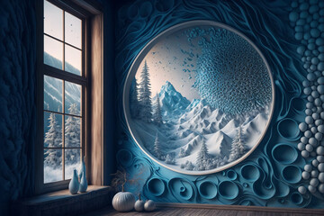 Surreal room design with winter feeling. 3D interior design composition.