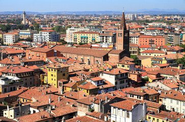 Fototapeta na wymiar Aerial view of Verona from the Lamberti Tower. Verona, Italy, Europe.
