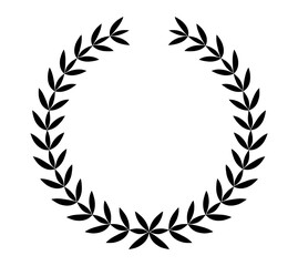 Vintage laurel wreath. Black silhouette circular sign depicting an award achievement heraldry, nobility, emblem. Laurel wreath award, winning, prize or victory