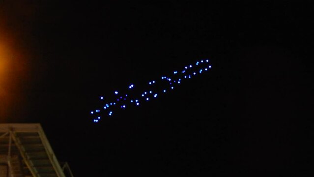 Rotating Lights Outdoor Nighttime Drone Show At Amusement Park CNE Exhibition