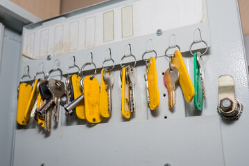 Key tags hanging in the closet.