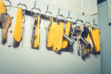 Key tags hanging in the closet.