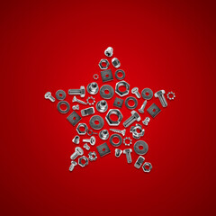 bolts, nuts, nails, screws, tools star christmas decorations red