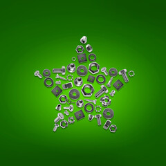 bolts, nuts, nails, screws, tools star christmas decorations green