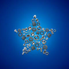 bolts, nuts, nails, screws, tools star christmas decorations blue