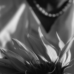 guy in a blouse on a background of sunflowers