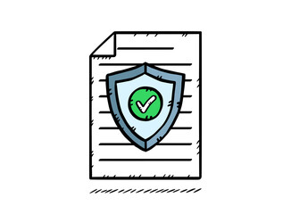 Illustration of an antivirus shield document. The green checkmark indicates successful protection...