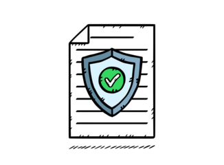 Illustration of an antivirus shield document. The green checkmark indicates successful protection of the document. 
