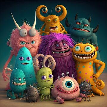 Cute monster toy illustration generated with Artificial Intelligence