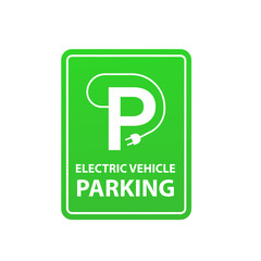 Electric car parking sign. Green charging station symbol. A place for parking environmentally friendly hybrid cars. Vector illustration