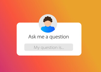 Ask me a question about social media sticker design for mobile, graphic and web design. Template design, user interface. Vector illustration