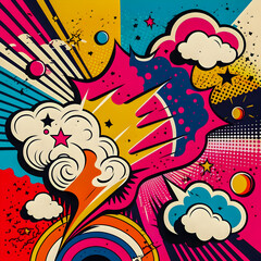 Fototapeta premium Hand drawn comic illustration, Retro and 90s style, Cosmos, Pop Art, Abstract, Crazy, and Psychedelic Background.