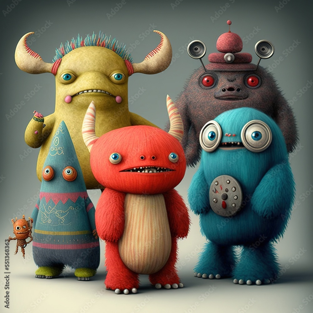 Wall mural Cute monster toy illustration generated with Artificial Intelligence