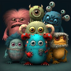 Cute monster toy illustration generated with Artificial Intelligence