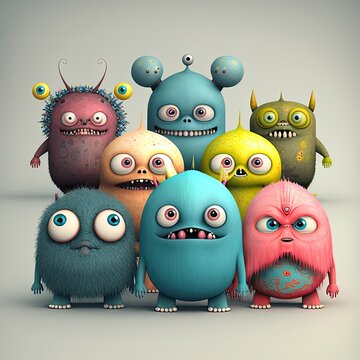 Cute monster toy illustration generated with Artificial Intelligence