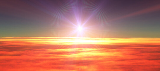 Naklejka na ściany i meble above clouds fly sunset sun ray