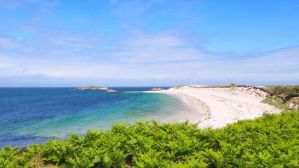 Panoramic view of the beautiful beach of Ile Saint Nicolas, main island of the famous Glénan...