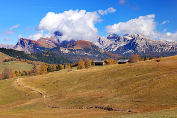 Autumn landscape of Seiser Alm (Alpe di Siusi) in South Tyrol, Italy, Europe	