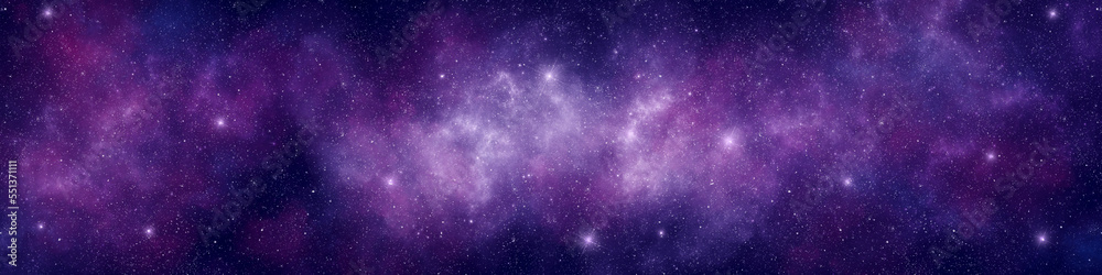 Wall mural nebula and stars in night sky web banner. space background.