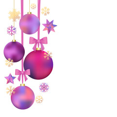 Christmas Ball. New Year. Holiday. Illustration. Snowflakes. Shine. Background. Bow. Festive background. Purple.