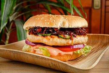 vegan burger with fresh vegetables