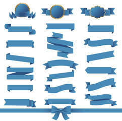 Blue Ribbons Set With White Background