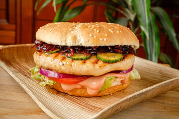 vegan burger with fresh vegetables