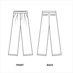 Sketch of leather trousers with pockets. Technical drawing of straight trousers, vector.