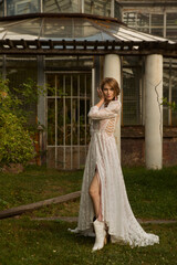 A young beautiful bride in a wedding dress.