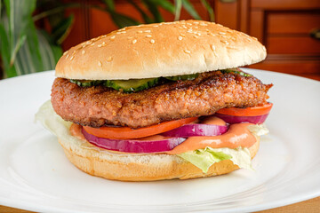 vegan burger with fresh vegetables
