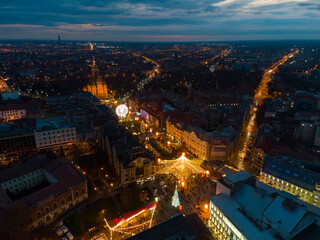 Center of Timisoara with Christmas decorations