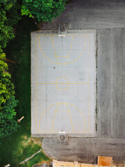 Basketball court view from a drone