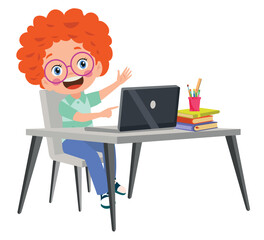 Fototapeta na wymiar Vector Illustration Of Kids With Computer