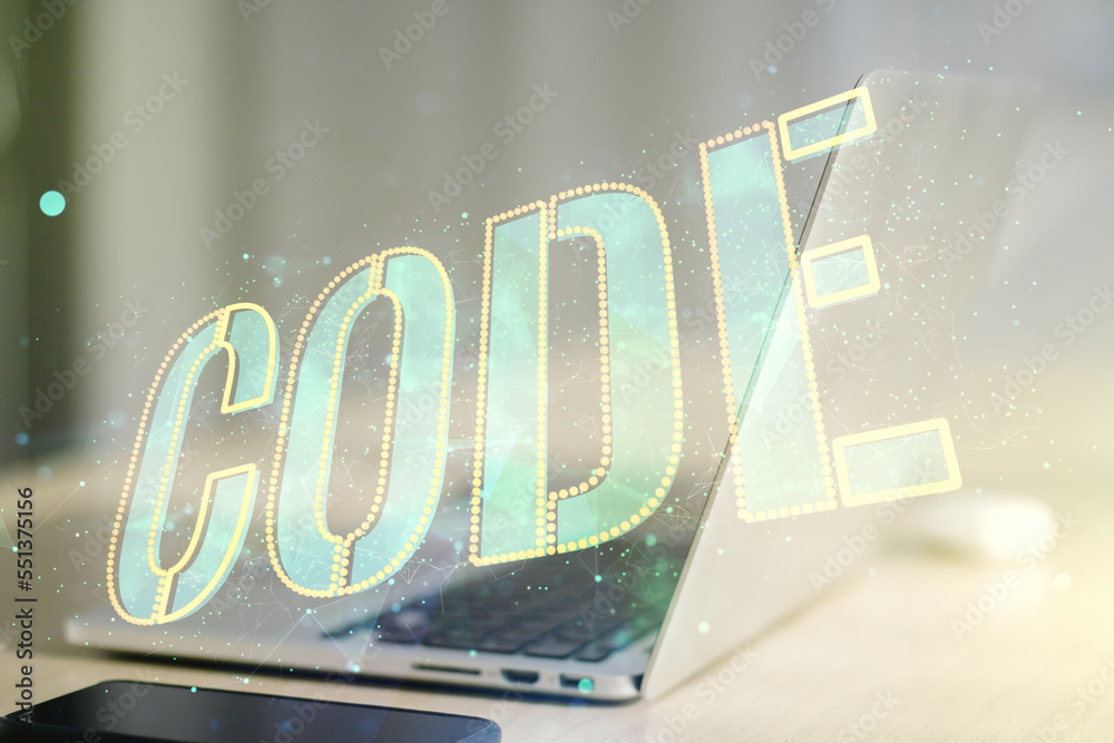 Aufkleber creative code word hologram on modern computer background, artificial intelligence and neural networ