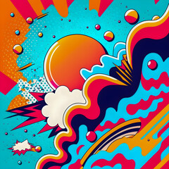 Fototapeta na wymiar Hand drawn illustration, Retro and 90s style, Pop Art, Abstract, Crazy, and Psychedelic Background.
