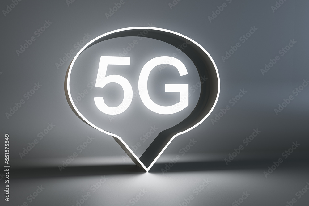 Aufkleber Modern 5G bubble on gray background. Fast internet speed and technology concept. 3D Rendering.