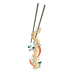Noodles with hot pepper. Suitable for restaurant banners, logos, and fast food advertisements. Korean or Chinese food. Asian food.
