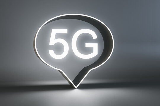 Modern 5G bubble on gray background. Fast internet speed and technology concept. 3D Rendering. © Who is Danny