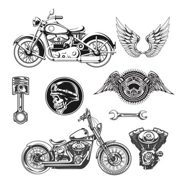 Vector bike objects, motorbike, motorcycle, bike, motor, motocross