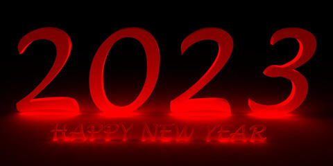 2023 red bright glow on black background happy new year 3d render