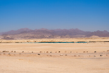 Fototapeta na wymiar Beautiful landscape in Ras Mohammed national park, Sinai peninsula in Egypt. Desert and salt lake of desires.