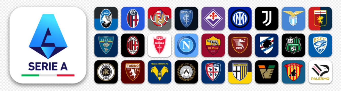 Social network embleme icon logo, Serie A, Italian football soccer team, Vector editorial illustration