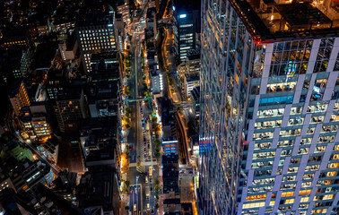 Fototapeta na wymiar Aerial View of Shibuya, Tokyo, Japan at night