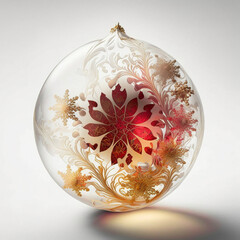 Beautiful transparent glass Christmas ornament with gold and red decoration, digital art