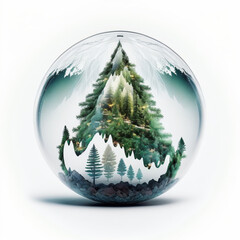Beautiful transparent glass Christmas ornament with pine tree, digital art